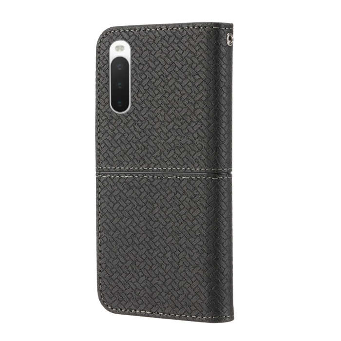 For Sony Xperia 10 IV Woven Texture Stitching Magnetic PU Leather Phone Case(Black)
