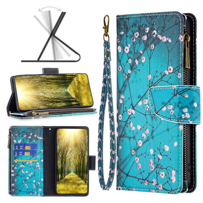 For Infinix Hot 11s NFC Colored Drawing Pattern Zipper Leather Phone Case(Plum Blossom)