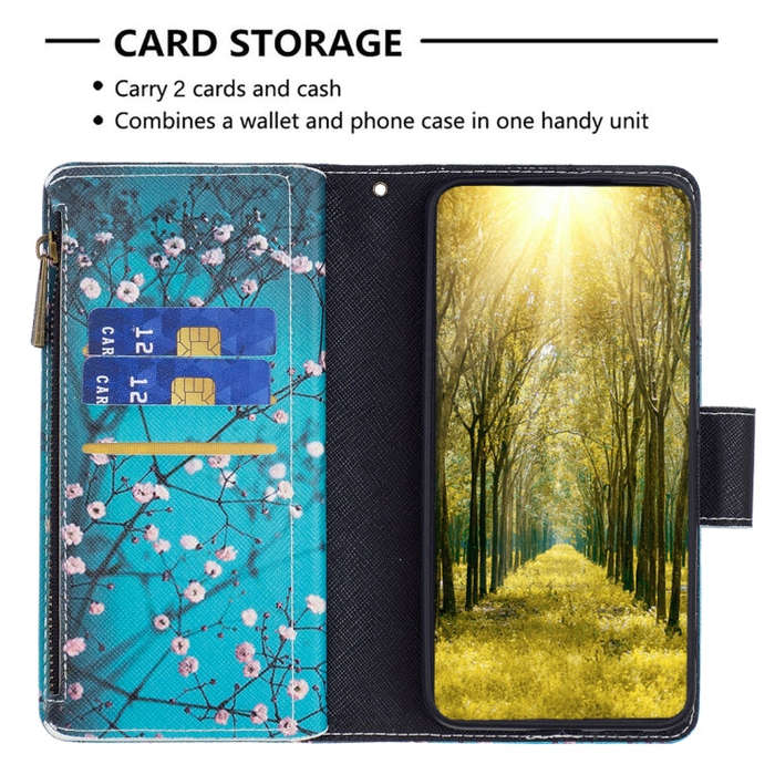 For Infinix Hot 11s NFC Colored Drawing Pattern Zipper Leather Phone Case(Plum Blossom)