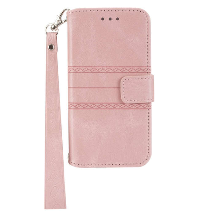 For Google Pixel 7 Pro Embossed Striped Magnetic Buckle Horizontal Flip Phone Leather Case(Pink)