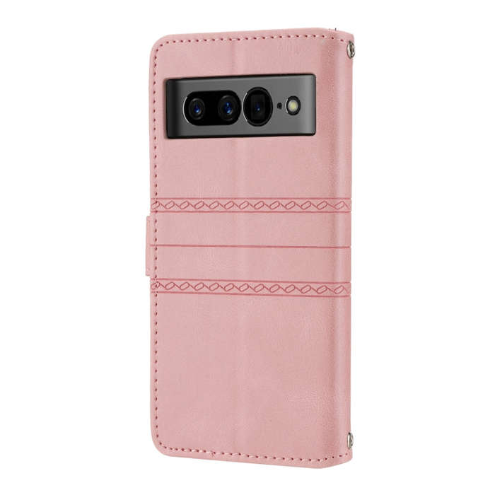 For Google Pixel 7 Pro Embossed Striped Magnetic Buckle Horizontal Flip Phone Leather Case(Pink)
