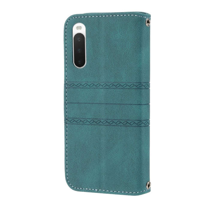 For Sony Xperia 10 IV Embossed Striped Magnetic Buckle Horizontal Flip Phone Leather Case(Green)