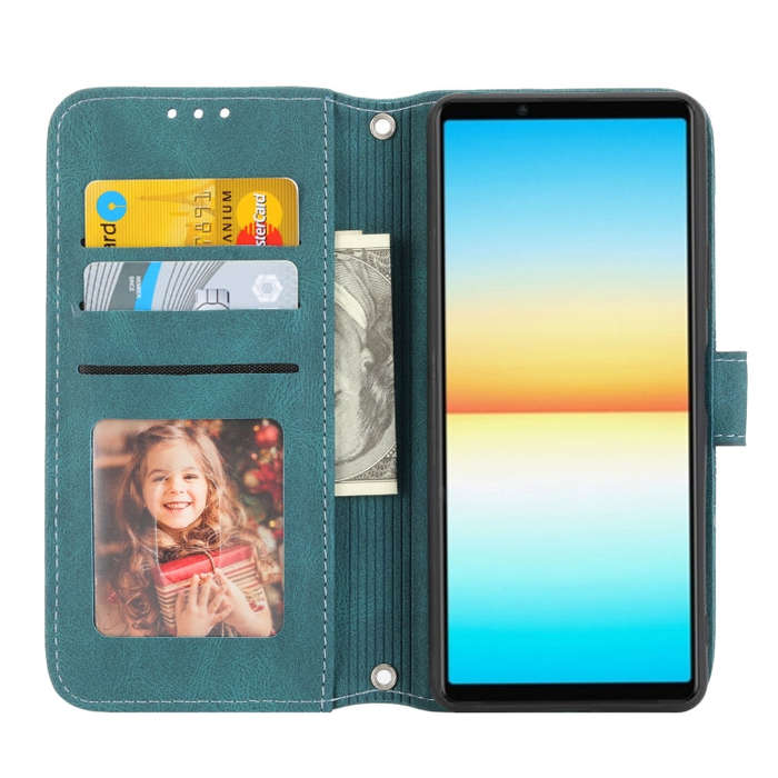 For Sony Xperia 10 IV Embossed Striped Magnetic Buckle Horizontal Flip Phone Leather Case(Green)