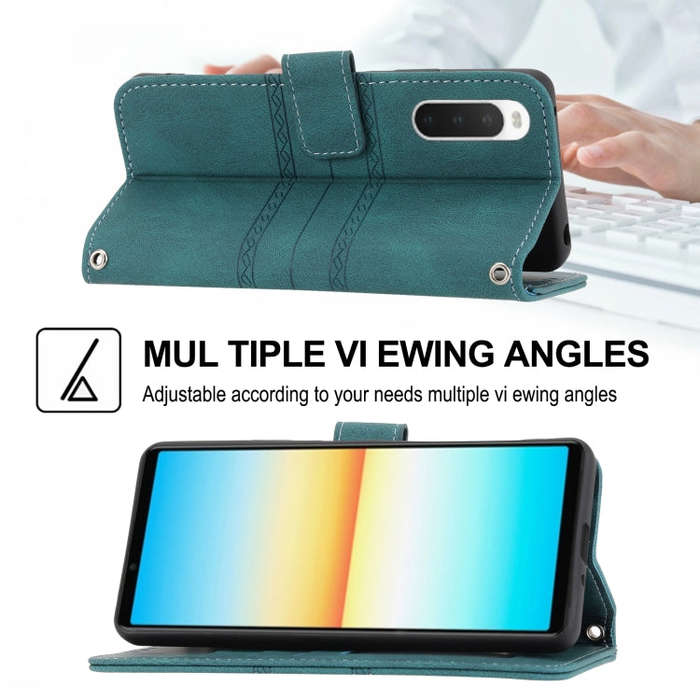For Sony Xperia 10 IV Embossed Striped Magnetic Buckle Horizontal Flip Phone Leather Case(Green)