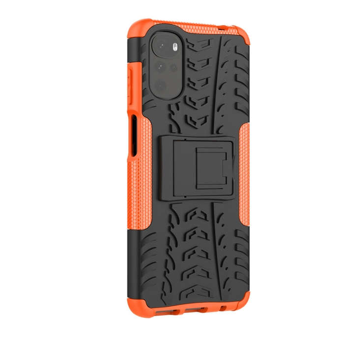 For Motorola Moto G22/E32 Tire Texture TPU + PC Phone Case with Holder(Orange)