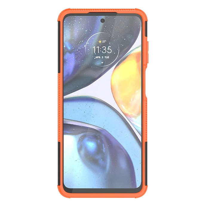 For Motorola Moto G22/E32 Tire Texture TPU + PC Phone Case with Holder(Orange)