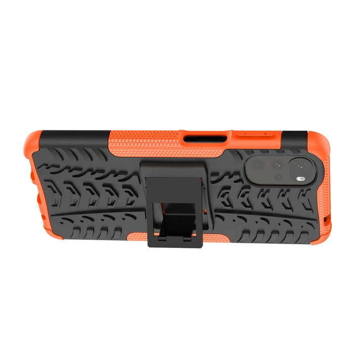 For Motorola Moto G22/E32 Tire Texture TPU + PC Phone Case with Holder(Orange)