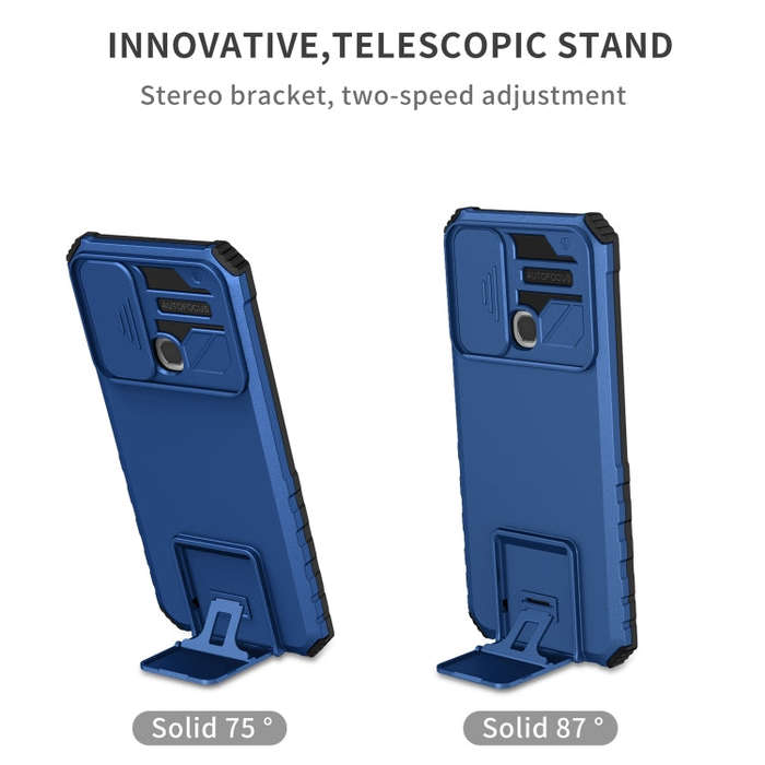 For Infinix Smart 6 Stereoscopic Holder Sliding Camshield Phone Case(Blue)