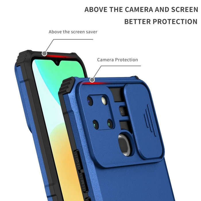 For Infinix Smart 6 Stereoscopic Holder Sliding Camshield Phone Case(Blue)