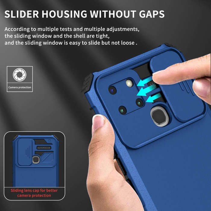 For Infinix Smart 6 Stereoscopic Holder Sliding Camshield Phone Case(Blue)