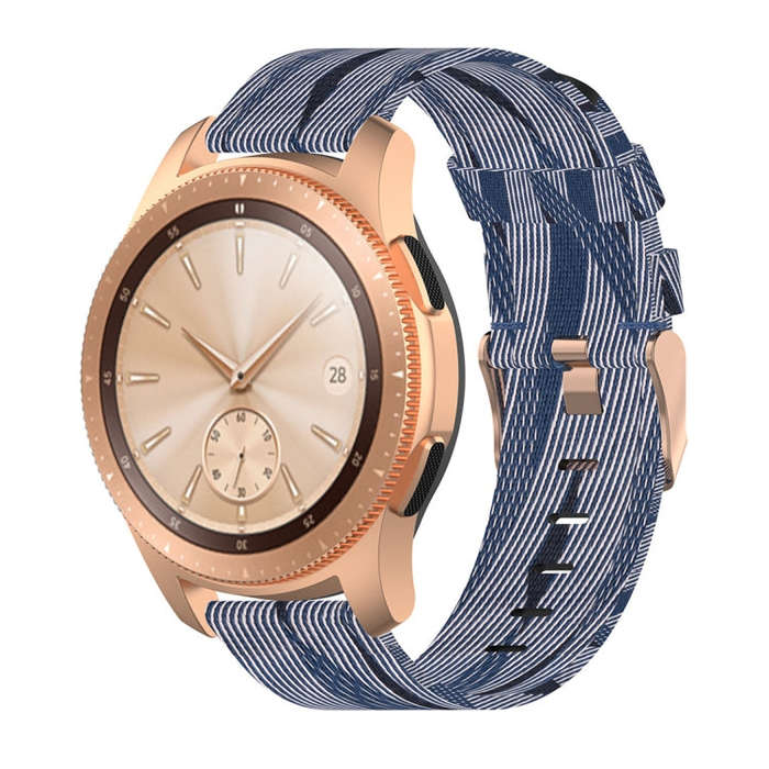 For Galaxy Watch 42mm Nylon Canvas Watch Band(Blue White Stripes)