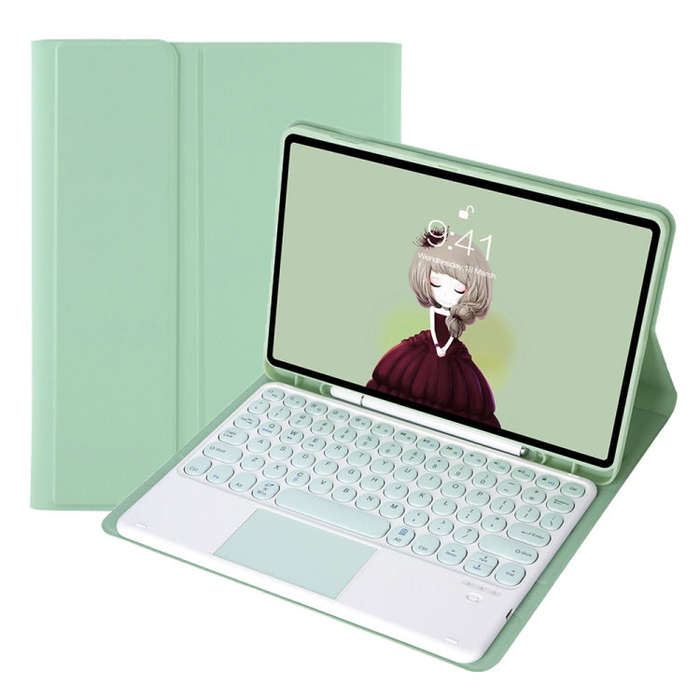 YA610B-A Candy Color Skin Feel Texture Round Keycap Bluetooth Keyboard Leather Case with Touchpad...