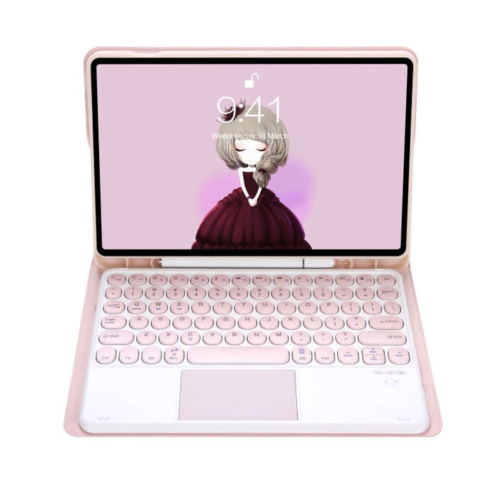 YA08B-A Candy Color Skin Feel Texture Round Keycap Bluetooth Keyboard Leather Case with Touchpad ...