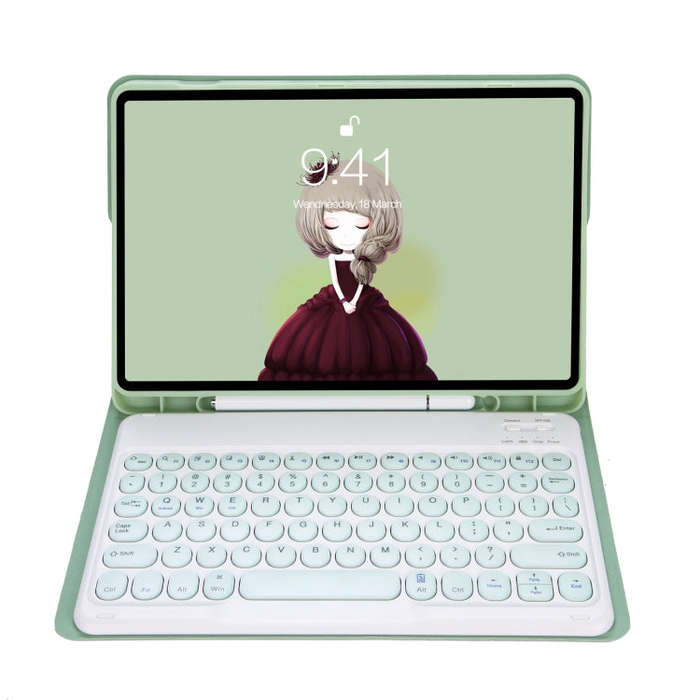 YA08B Candy Color Skin Feel Texture Round Keycap Bluetooth Keyboard Leather Case For Samsung Gala...
