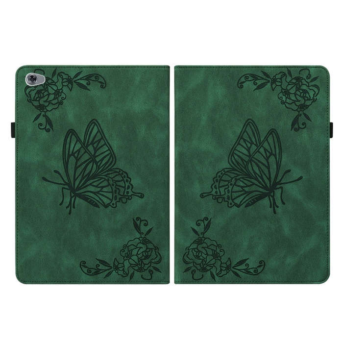 For Huawei MediaPad M5 Lite Butterfly Flower Embossed Leather Tablet Case(Green)
