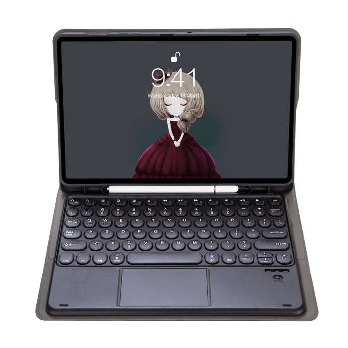 YA610B-A  Lambskin Texture Voltage Round Keycap Bluetooth Keyboard Leather Case with Touchpad For...