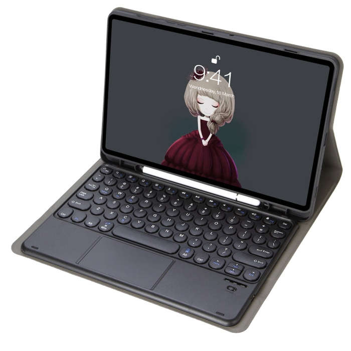 YA610B-A  Lambskin Texture Voltage Round Keycap Bluetooth Keyboard Leather Case with Touchpad For...