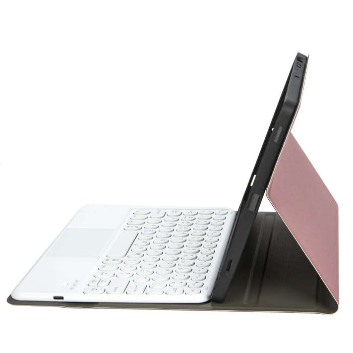 YA610B-A  Lambskin Texture Voltage Round Keycap Bluetooth Keyboard Leather Case with Touchpad For...
