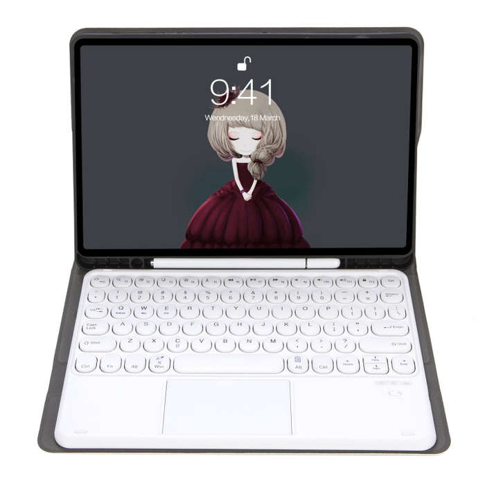 YA08B-A  Lambskin Texture Voltage Round Keycap Bluetooth Keyboard Leather Case with Touchpad For ...