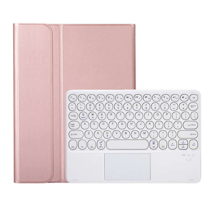 YA08B-A  Lambskin Texture Voltage Round Keycap Bluetooth Keyboard Leather Case with Touchpad For ...