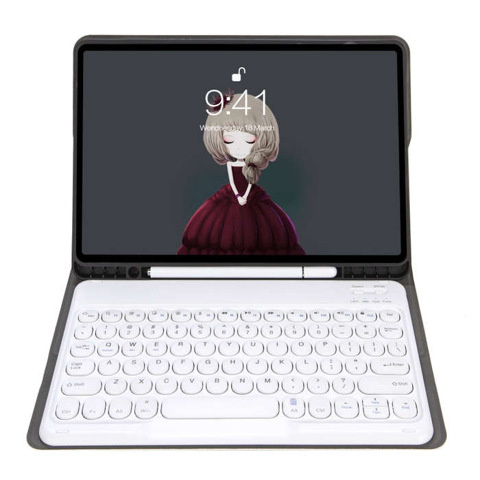 YA08B Lambskin Texture Voltage Round Keycap Bluetooth Keyboard Leather Case For Samsung Galaxy Ta...