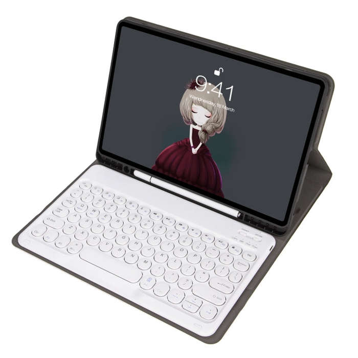 YA08B Lambskin Texture Voltage Round Keycap Bluetooth Keyboard Leather Case For Samsung Galaxy Ta...