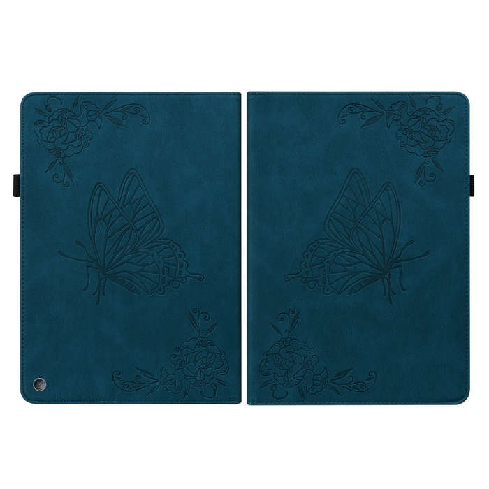 For Amazon Kindle Fire HD 10 2021 / 10 Plus 2021 Butterfly Flower Embossed Leather Tablet Case(Blue)