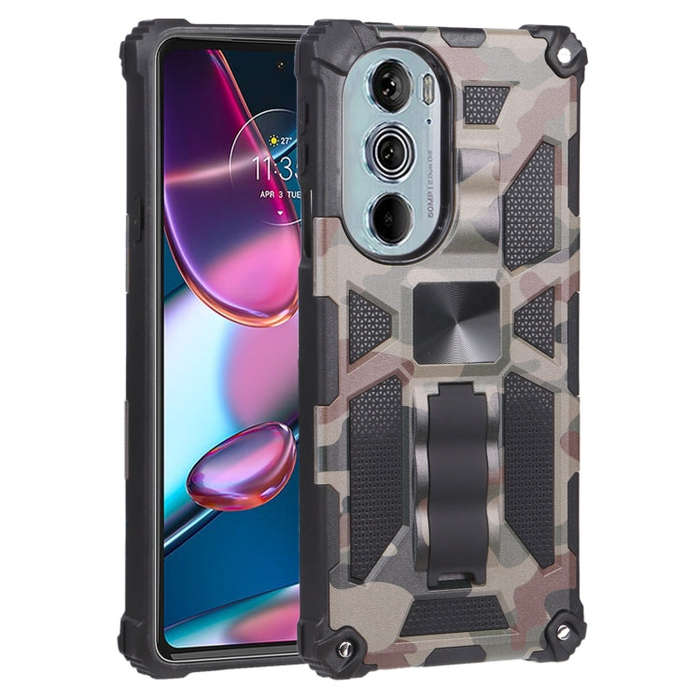 For Motorola Edge 30 Pro Camouflage Armor Shockproof TPU + PC Magnetic Protective Phone Case with...