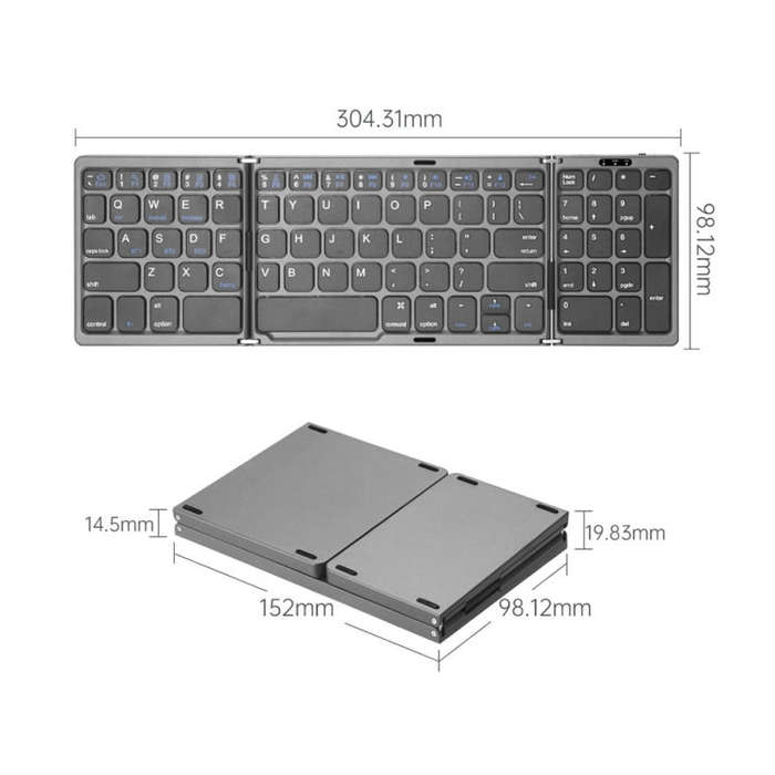 B089T Foldable Bluetooth Keyboard Rechargeable with Touchpad(Grey)