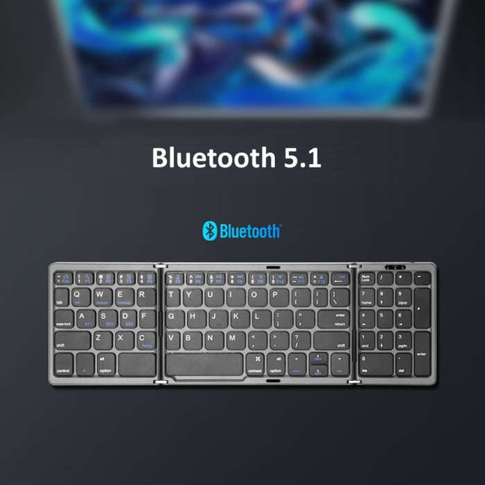 B089T Foldable Bluetooth Keyboard Rechargeable with Touchpad(Grey)