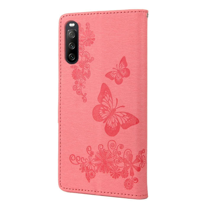 For Sony Xperia 10 IV Butterfly Embossed Horizontal Flip Leather Phone Case(Pink)