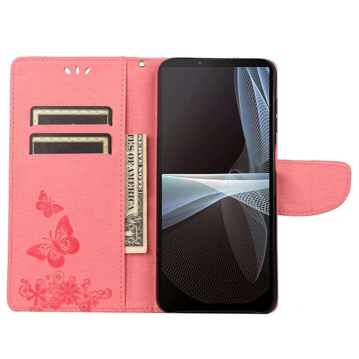 For Sony Xperia 10 IV Butterfly Embossed Horizontal Flip Leather Phone Case(Pink)