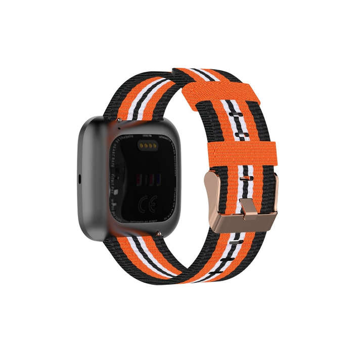 For FITBIT Versa Canvas Watch Band(Black Orange)
