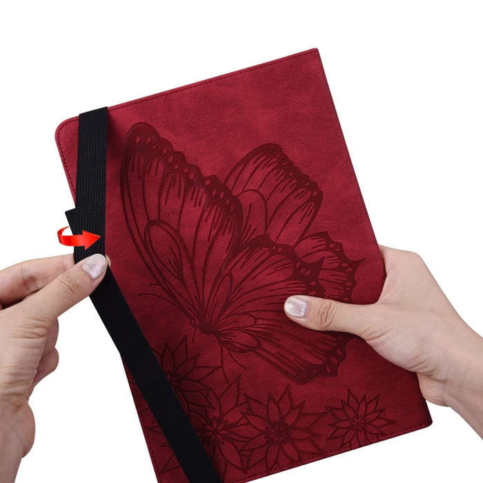 For Huawei MatePad T 10s Big Butterfly Embossed Leather Tablet Case(Red)