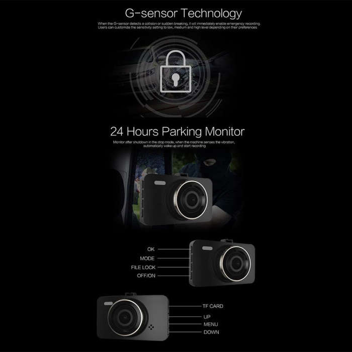 Anytek A78 3 inch Car 1080P HD 170 Degrees Night Vision Driving Recorder