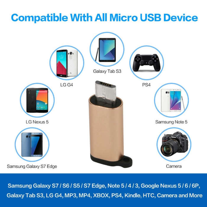 5 PCS USB-C / Type-C Female to Micro USB Male Connector Adapter Random Delivery