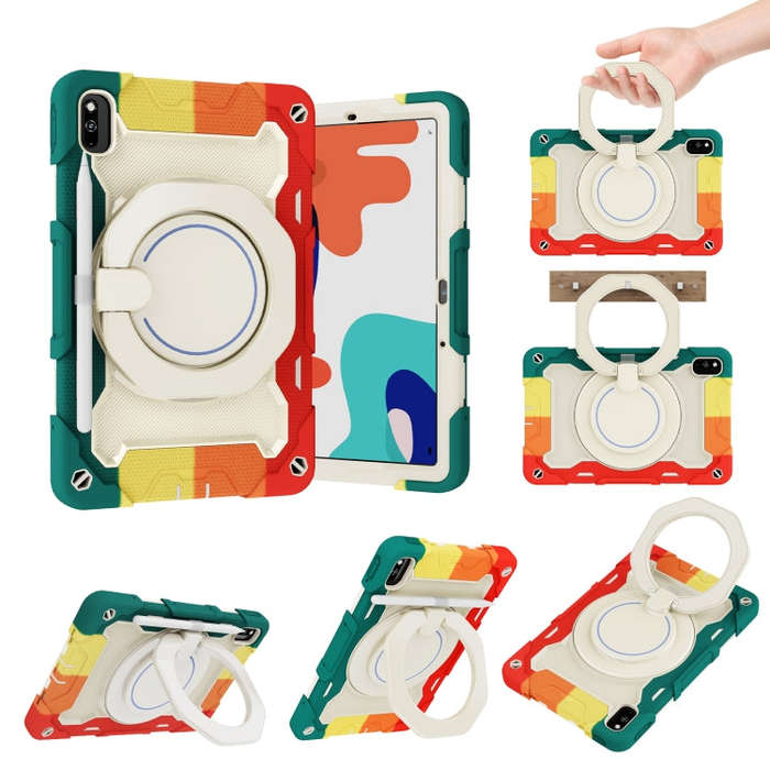 For Huawei MatePad 10.4 Armor Contrast Color Silicone + PC Tablet Case(Colorful Red)