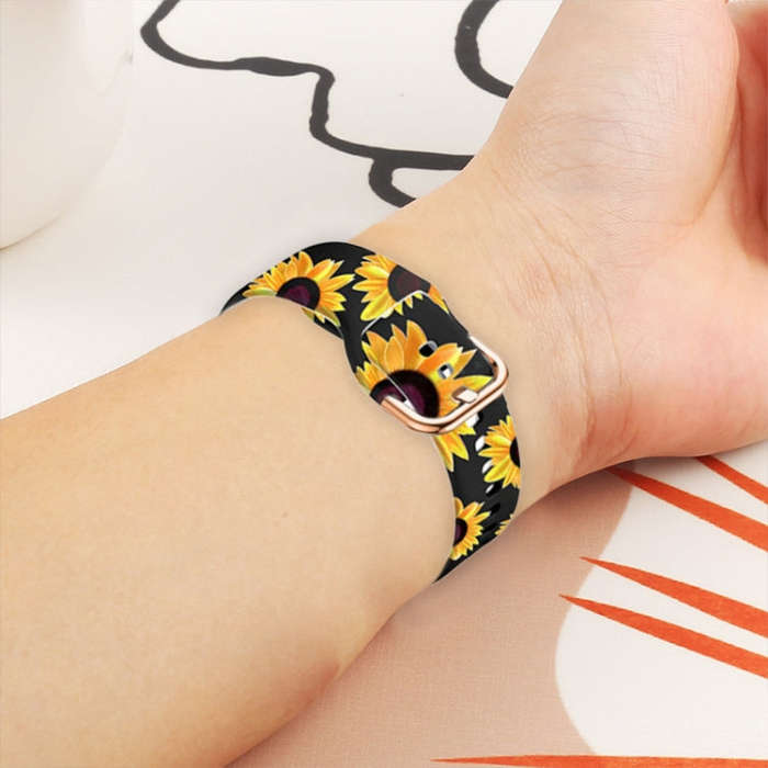 For ID205 / Willful SW021 19mm Silicone Printing Watch Band(Black Sunflower)