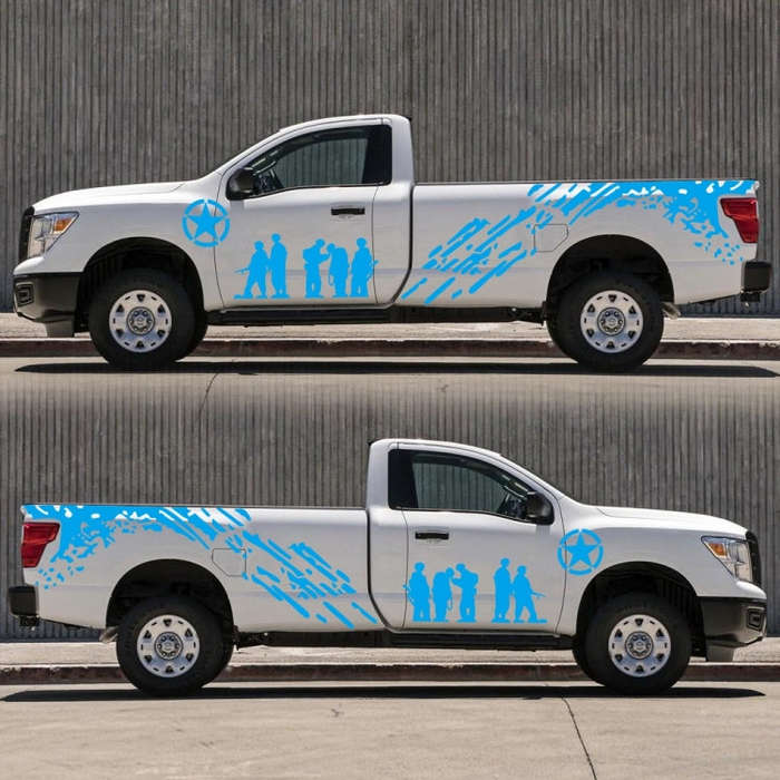 2 PCS/Set D-123 Soldiers Pattern Car Modified Decorative Sticker(Blue)