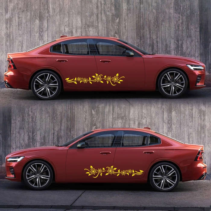 2 PCS/Set D-378 Flower Totem Pattern Car Modified Decorative Sticker(Yellow)