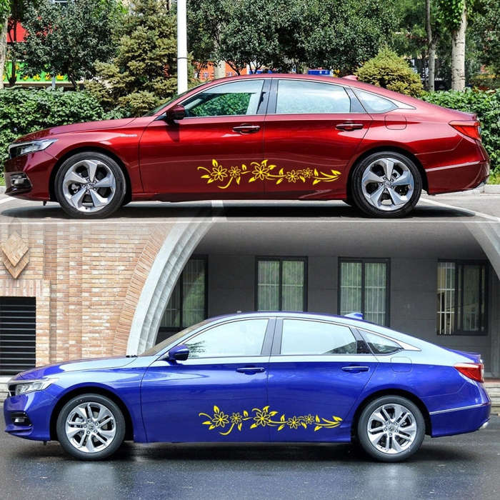 2 PCS/Set D-378 Flower Totem Pattern Car Modified Decorative Sticker(Yellow)