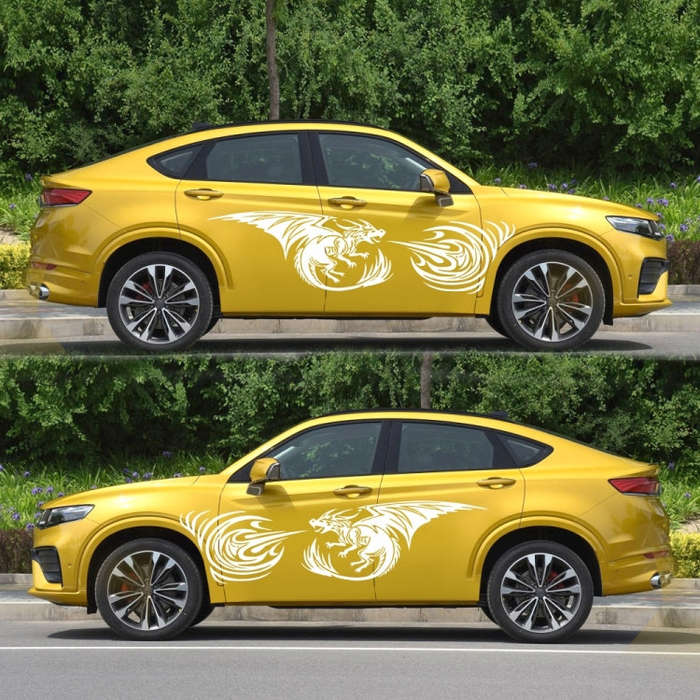 2 PCS/Set D-498 Pterosaur Spitfire Pattern Car Modified Decorative Sticker(White)