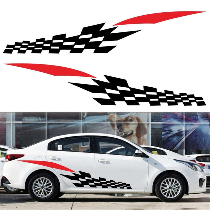 2 PCS/Set D-538 Checkered Totem Pattern Car Modified Decorative Sticker(White+Yellow)