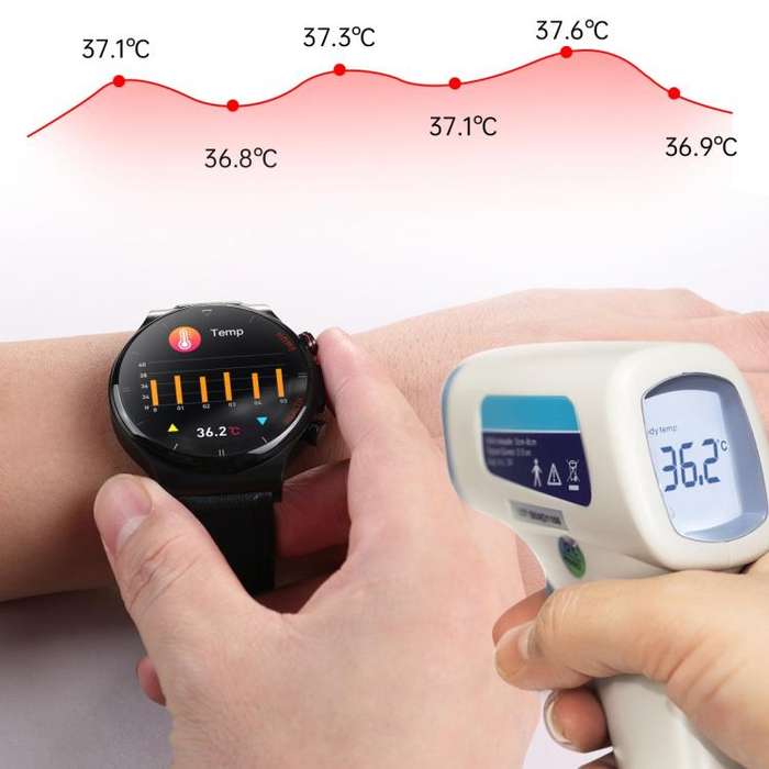 E300 1.32 Inch Screen Leather Watch Strap Smart Health Watch Supports Body Temperature Monitoring...