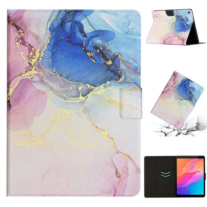 For Huawei MatePad T8 Marble Pattern Leather Tablet Case(Pink Blue)