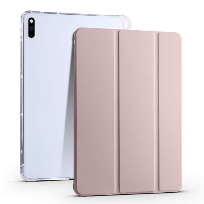 For Huawei MatePad 10.4 3-folding Transparent TPU Smart Leather Tablet Case(Ice Pink)