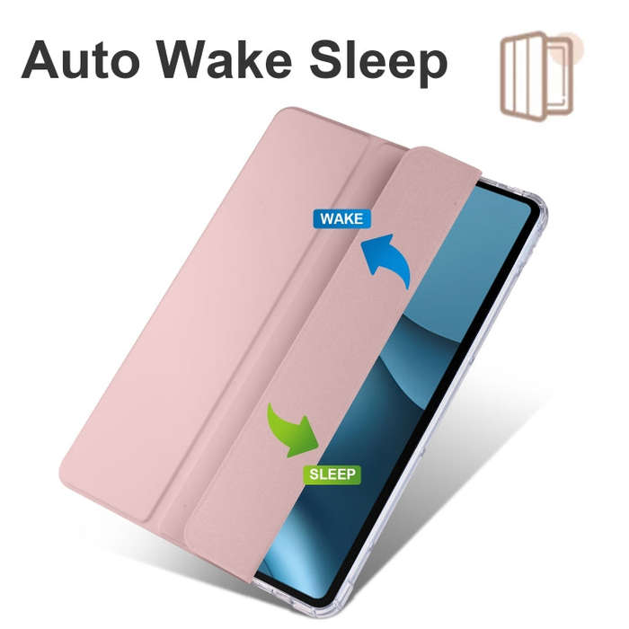 For Huawei MatePad 10.4 3-folding Transparent TPU Smart Leather Tablet Case(Ice Pink)