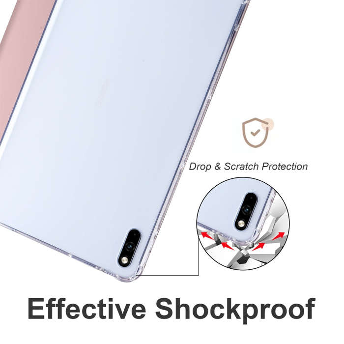For Huawei MatePad 10.4 3-folding Transparent TPU Smart Leather Tablet Case(Ice Pink)