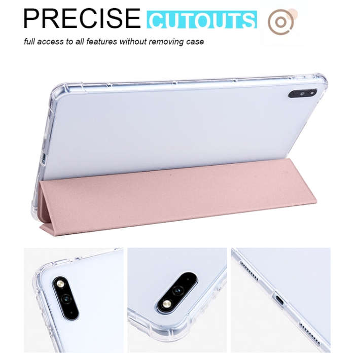 For Huawei MatePad 10.4 3-folding Transparent TPU Smart Leather Tablet Case(Ice Pink)