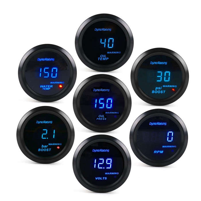 Car Modified 12V Universal 52mm Blue Light Digital Display Meter, Style:Turbo Boost Gauge BAR